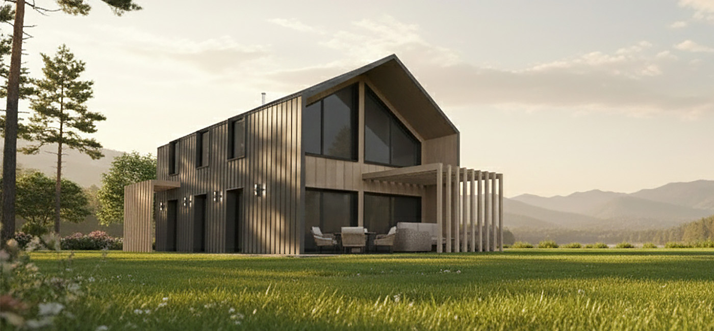 Dom modułowy z widokiem na ogród